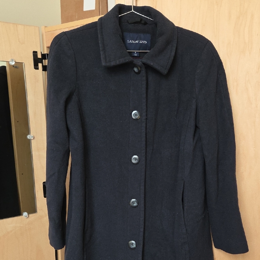 Lands' End Women's Dark Blue Wool Coat